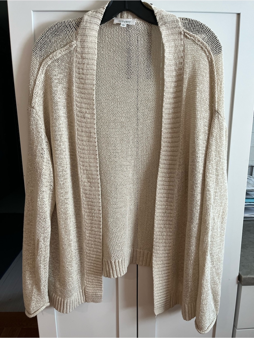 Open-Front Ribbed Shawl Collar Cardigan in Cream